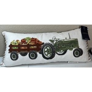 Tommy Bahama PUMPKINS Vintage TRACTOR WAGON Autumn Fall 24" Decorator Pillow New